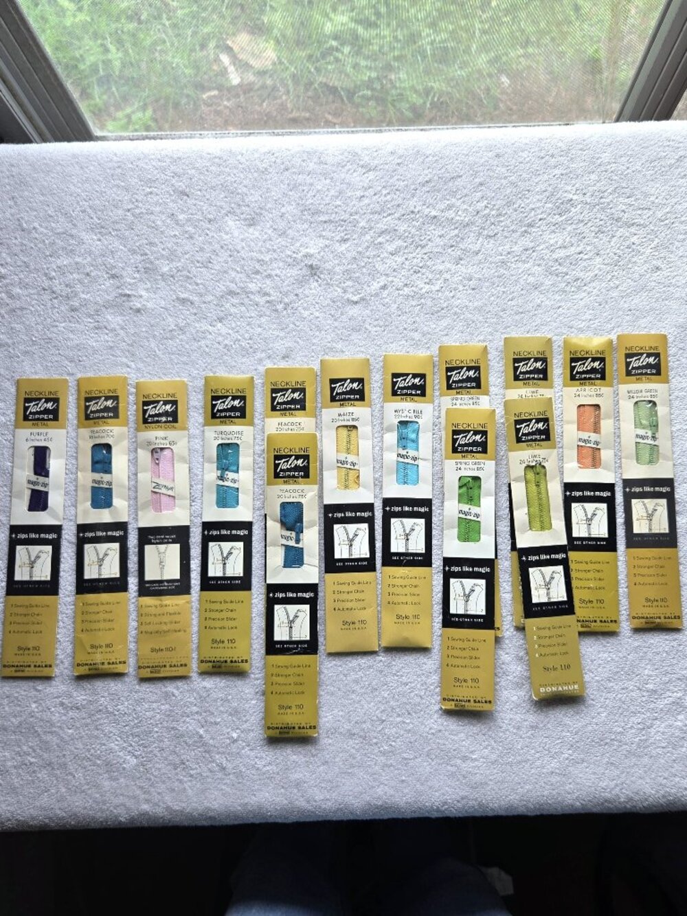 Vintage Lot of 14 Talon Neckline Metal Zippers, Various Colors and Lengths